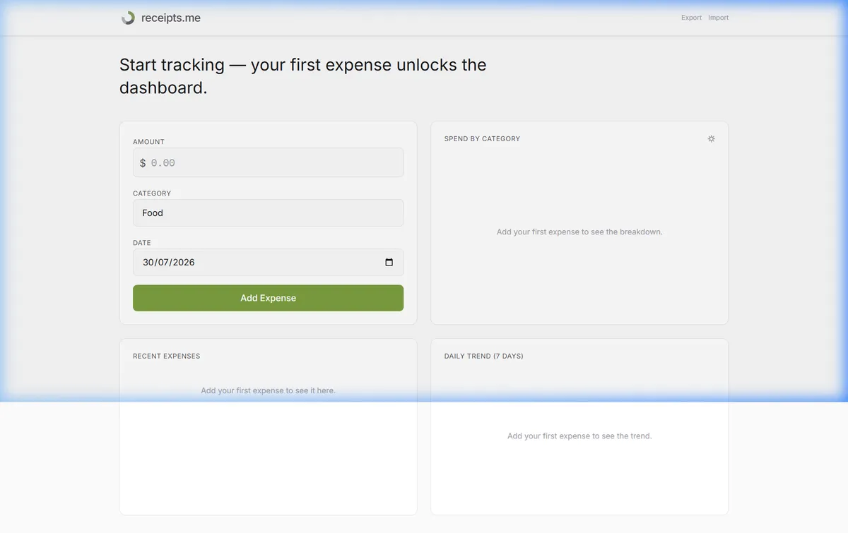 receipts.me expense tracking dashboard